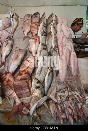 fresh fish for sale at the Marche Central in Casablanca, Morocco Stock Photo