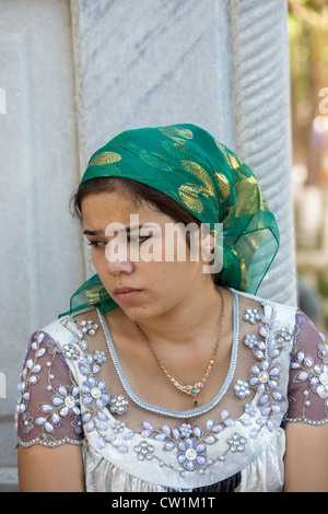 female pilgrim, Shrine of Baha al-Din Naqshband, Bukhara, Uzbekistan Stock Photo