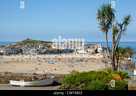 Above St. Ives harbour beach in Cornwall UK. Stock Photo