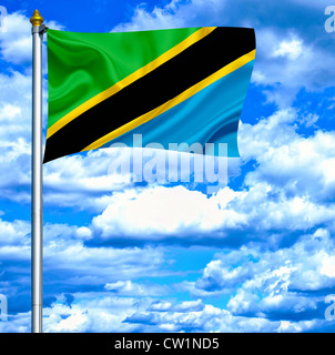 Tanzania waving flag against blue sky Stock Photo