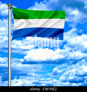 Sierra Leone waving flag against blue sky with sunrays Stock Photo - Alamy