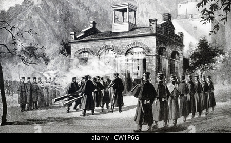 In 1859, Brown led a raid on the federal armory at Harper's Ferry but was confined to the engine house (pictured here). Stock Photo