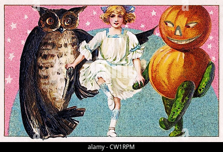 My girls dancing owl and pumpkin figure Stock Photo