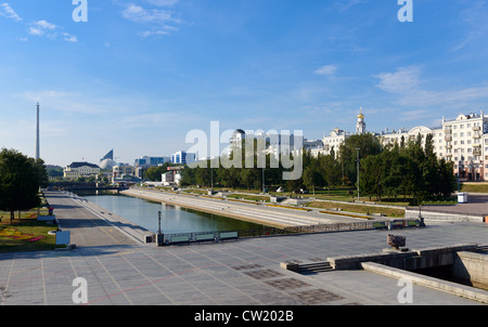 View on the historical square from the dam on Iset river in the center of Yekaterinburg, Russia Stock Photo
