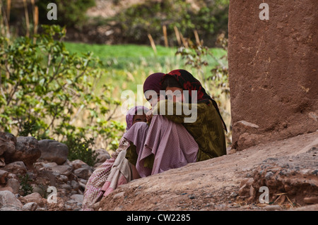 shy Berber girls in the Southern Atlas Mountains, Morocco Stock Photo