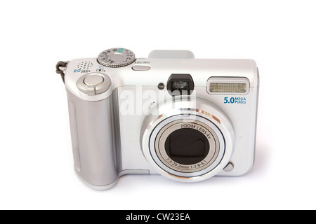 Compact digital camera isolated on white. Front view. Stock Photo