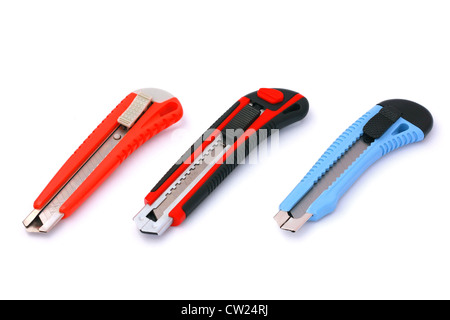 Three box knives isolated on white Stock Photo