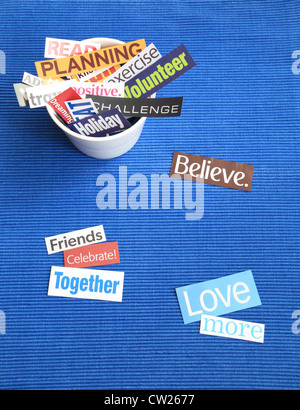 Get Inspired! - A collection of inspirational words cut out from various newspapers and magazines. Stock Photo