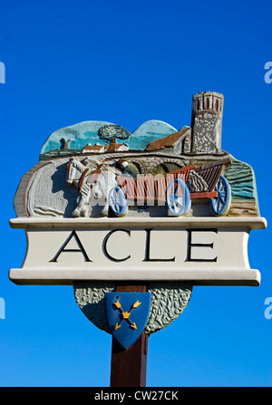 The Village Sign to the Ancient Market Town of Acle in Norfolk , which is considered to be the gateway to the Broads. Stock Photo