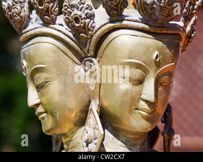 Detail of four-headed Brahma sculpture Stock Photo