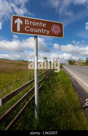 Road sign to 'Bronte County' with the Yorkshire white rose symbol. Stock Photo