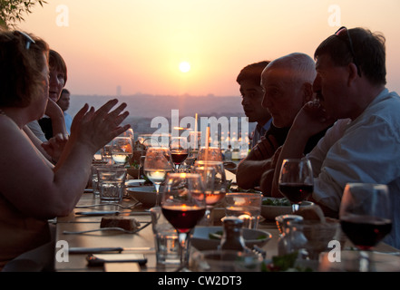 ISTANBUL, TURKEY. Sunset dining at Nu Teras rooftop bar and restaurant in the Beyoglu district of the city. 2012. Stock Photo