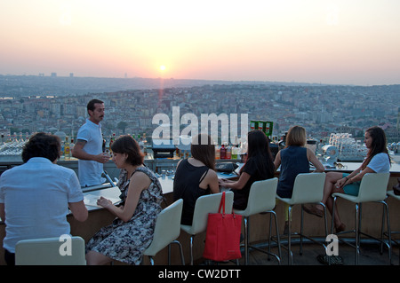 ISTANBUL, TURKEY. Sunset as seen from the rooftop bar at Nu Teras restaurant in the Beyoglu district of the city. 2012 Stock Photo