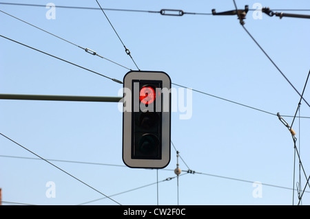 Red light lines and tram, Berlin Stock Photo