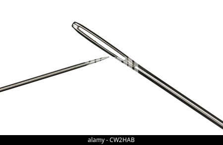 Two embroidery needles in holder isolated against white Stock Photo