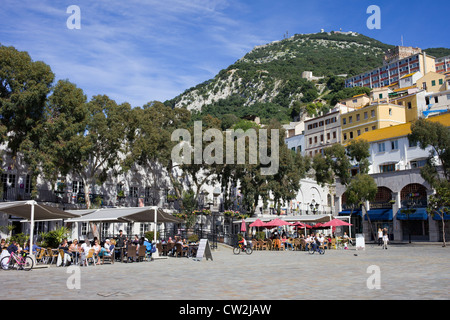 Outdoor restaurants, Casemates Square, Gibraltar Town, Gibraltar Stock ...