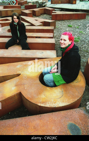 Berlin, two friends in the yard of the Kunsthaus Tacheles Stock Photo