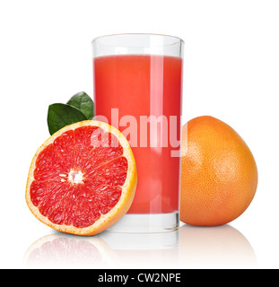 Glass of pink grapefruit juice isolated on white Stock Photo