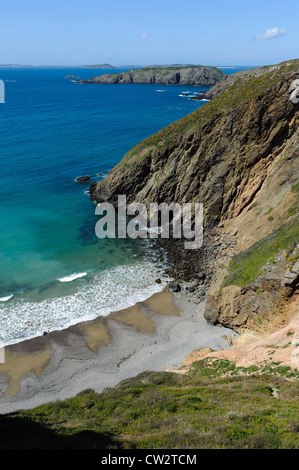 Bay la Grande Grève and Brecqhou Island,  Isle of Sark, Channel Islands Stock Photo