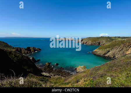 Bay la Grande Grève and Brecqhou Island,  Isle of Sark, Channel Islands Stock Photo