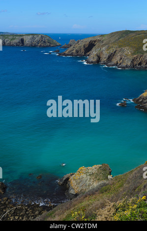 Bay la Grande Grève and Brecqhou Island,  Isle of Sark, Channel Islands Stock Photo