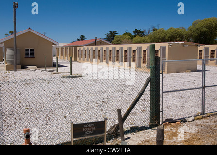 Robben Island Prison grounds where Robert Sobukwe was confined to 24-hour solitary confinement next to the dog kennels buildings Stock Photo