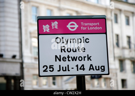 London, UK - July 26, 2012: Olympic Route Network sign in Westminster. The Network operate from the 25th July to the 14th of Aug Stock Photo