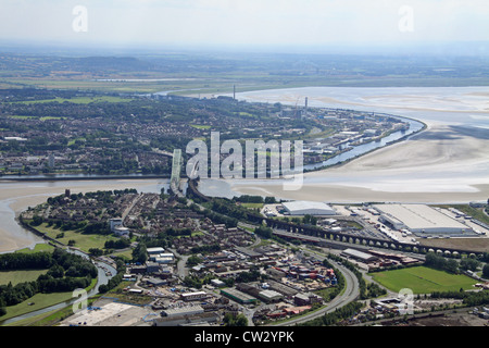 aerial view of Runcorn town from overhead Widnes on the north bank of the River Mersey Stock Photo