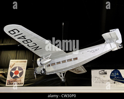 large scale model Ford AT-5 trimotor 9 passenger airplane used in early days by Alaska Airlines displayed Heritage Flight Museum Stock Photo