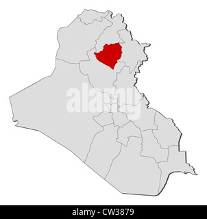 Political map of Iraq with the several governorates where Kirkuk is highlighted. Stock Photo