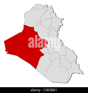 Political map of Iraq with the several governorates where Al Anbar is highlighted. Stock Photo