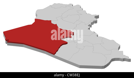 Political map of Iraq with the several governorates where Al Anbar is highlighted. Stock Photo