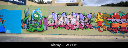 Panorama of Street art in an allowed area owners of vacant walls encourage street artists to apply their art rather than deface Stock Photo