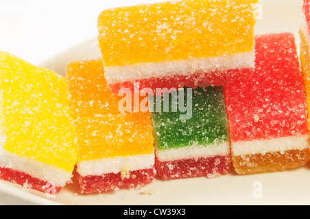 Different fruit-paste candies on a small plate Stock Photo