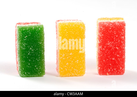 Three different fruit-paste candies on a whight background Stock Photo