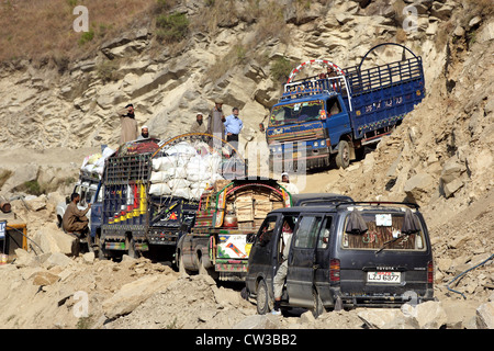 Mountain road in the earthquake region Pamir Allai valley Stock Photo