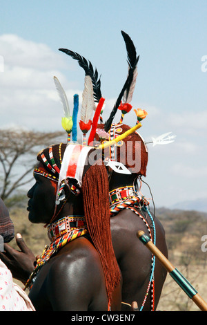 Kenya, Masai Mara, Masai (Also Maasai) Tribesmen Stock Photo