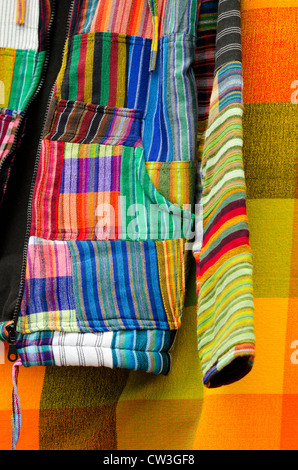 Ecuador, Quito area. Otavalo Market. Colorful Ecuadorian textile jacket. Stock Photo