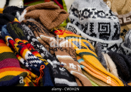 Ecuador, Quito area. Otavalo Market. Typical woolen knitwear. Stock Photo