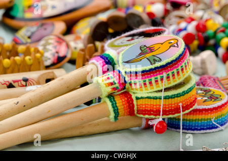 Ecuador, Quito area. Otavalo Market. Typical souvenir handicrafts. Stock Photo