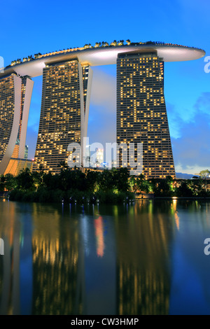 Marina Bay Sands hotel and Skypark from Gardens By The Bay in Singapore Stock Photo