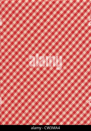 Red and gray diagonal checkered tablecloth textile background. Stock Photo