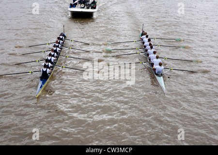 London, UK, 07/04/2012: Oxford Student at Xchanging Oxford v Cambridge Boat Race 2012 in London. Stock Photo