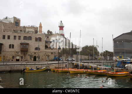 Lighthouse and marina in the Old City of Jaffa, Israel Stock Photo