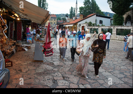 Baščaršija - Bashcharshiya the heart of old Sarajevo, Shops in the Ottoman Bazaar District of Bascarsija Bosnia and Herzegovina Stock Photo