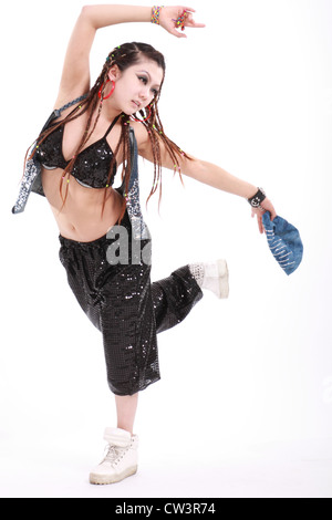 Cute girl in various dance costumes and fun poses. Stock Photo