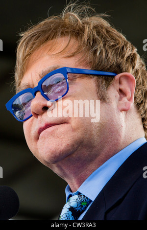 Elton John visits the AIDS Quilt display on the National Mall in Washington, DC. Stock Photo