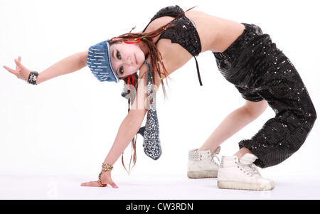 Cute girl in various dance costumes and fun poses. Stock Photo