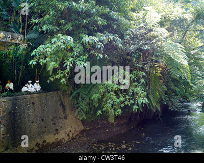 Priests pray by the side of a water irrigation dam Stock Photo