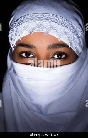 Closeup of an African woman wearing a white islamic veil Stock Photo